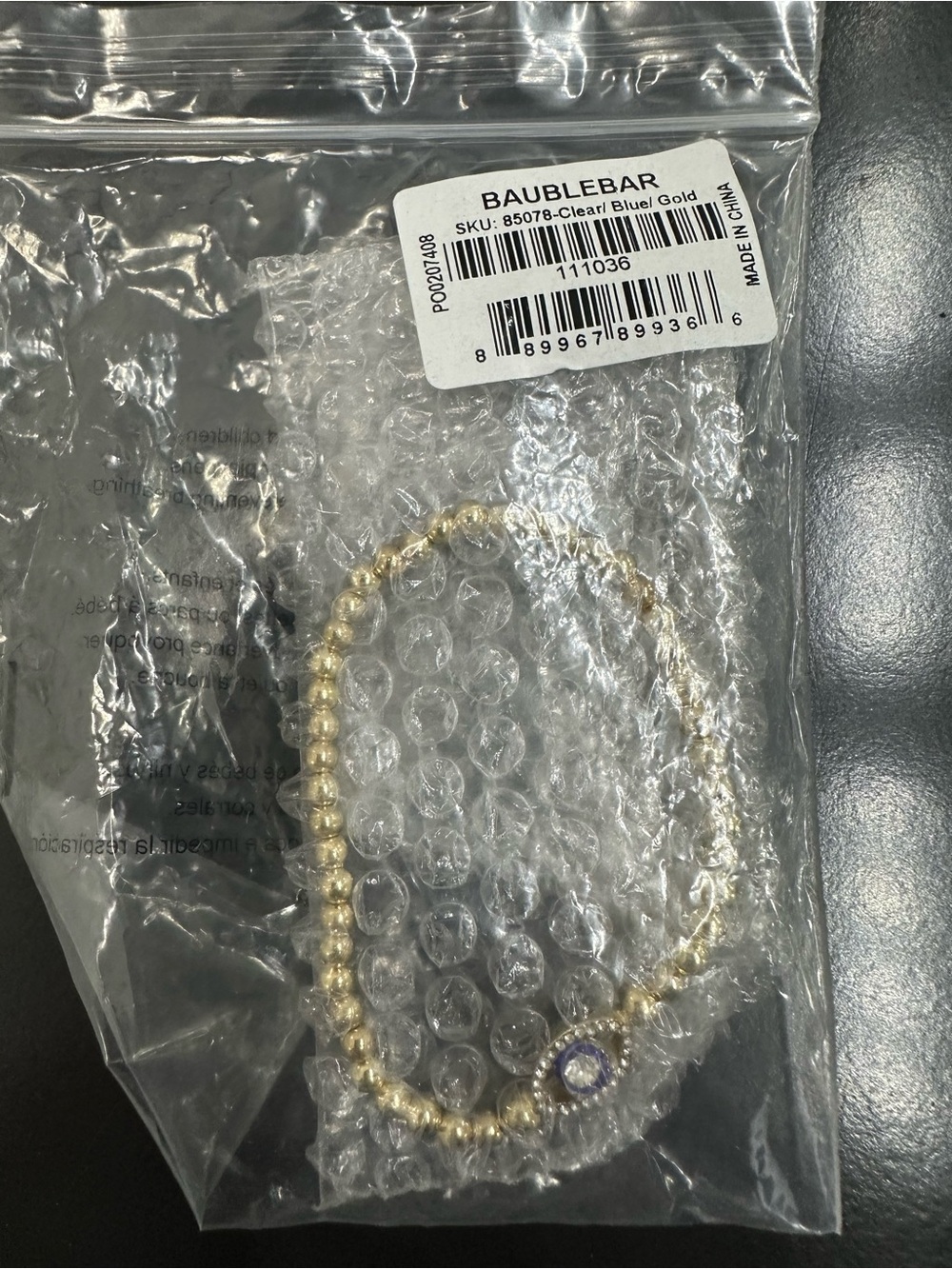 BaubleBar Gold Tone Beaded Bracelet with Blue Evil Eye Charm NWT - Picture 2 of 2